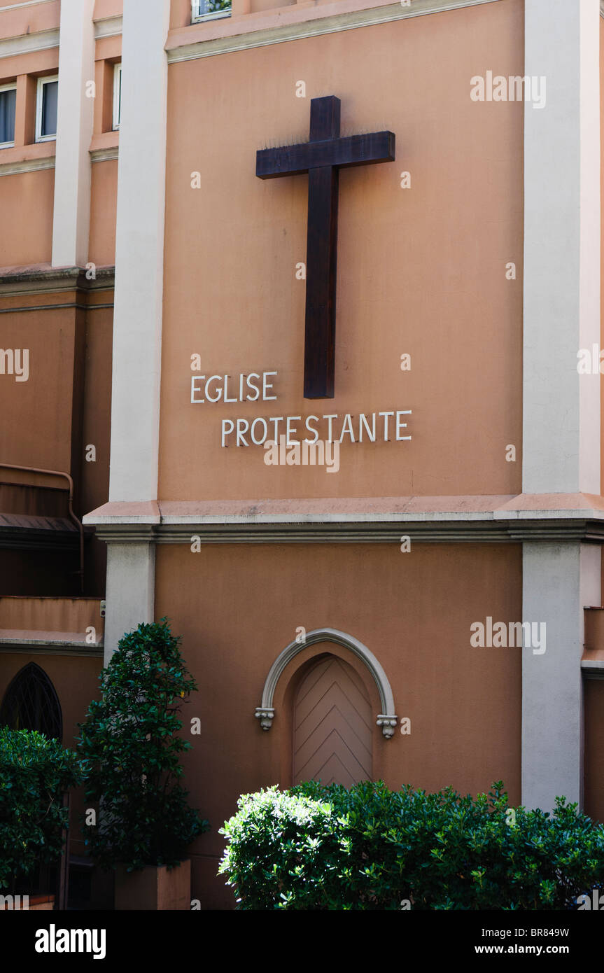 Französisch-protestantischen Kirche "Eglise Protestante" Stockfoto