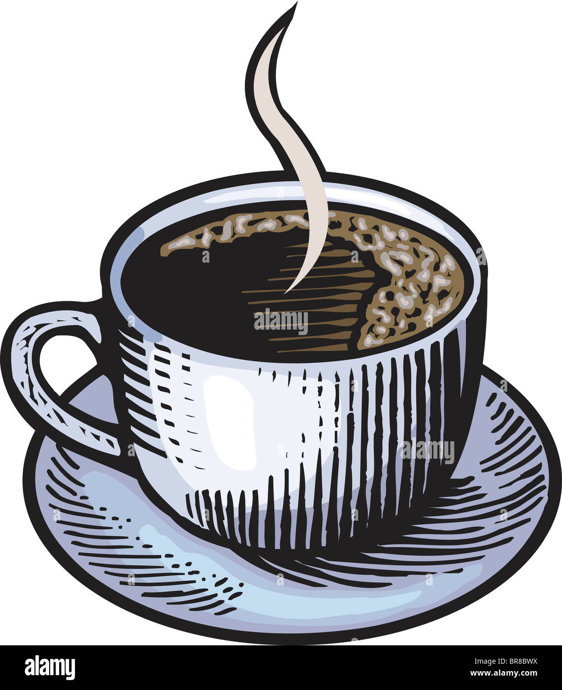 Ein Beispiel für eine dampfende Tasse Kaffee Stockfoto