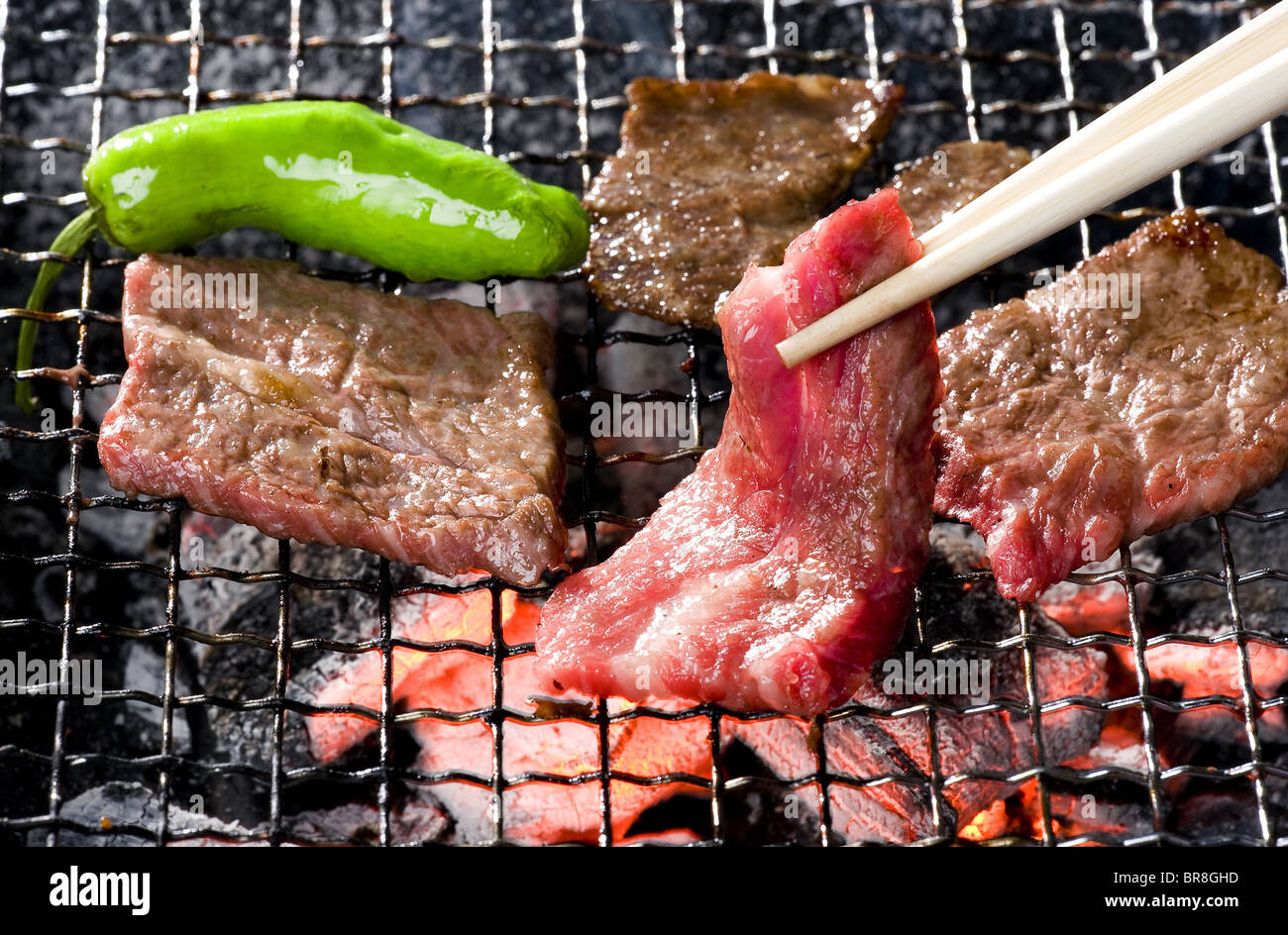 Nahaufnahme von gegrilltes Rindfleisch Stockfoto