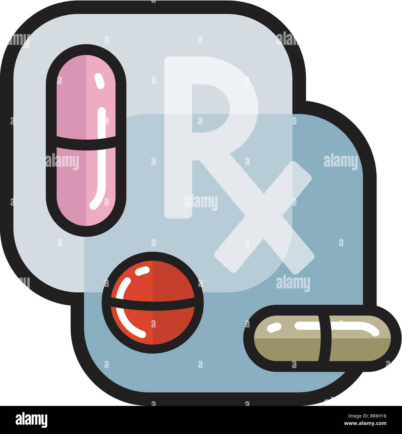 Eine Illustration von rezeptpflichtigen Medikamenten und das Symbol Rx Stockfoto
