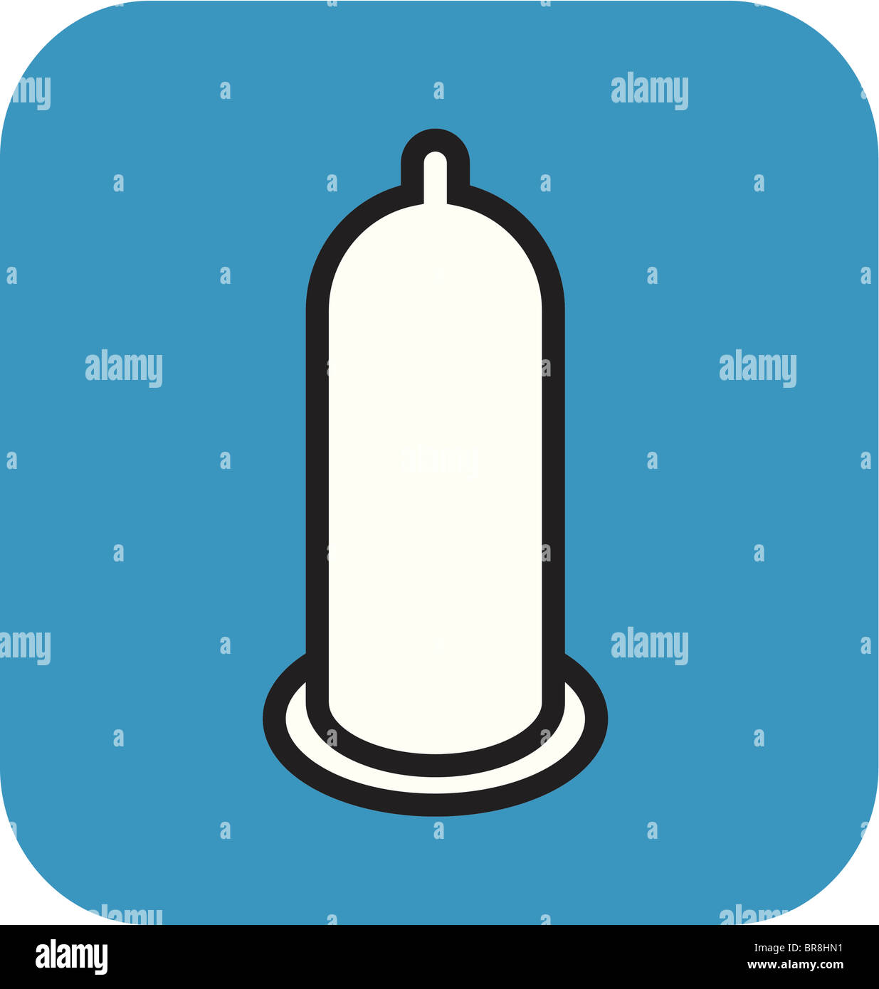 Ein weißer Kondom auf blauem Hintergrund Stockfoto