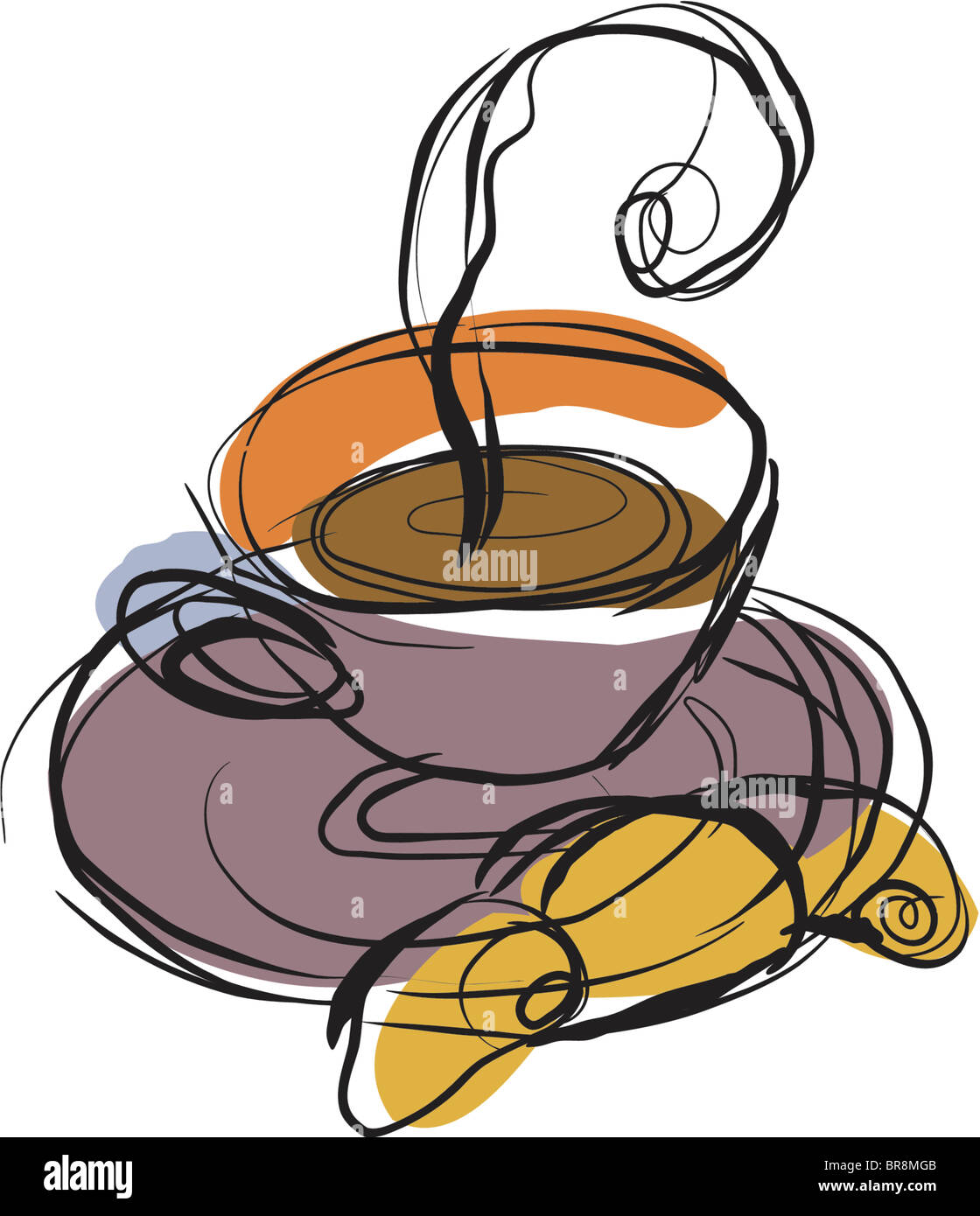 dampfenden Kaffee und ein croissant Stockfoto