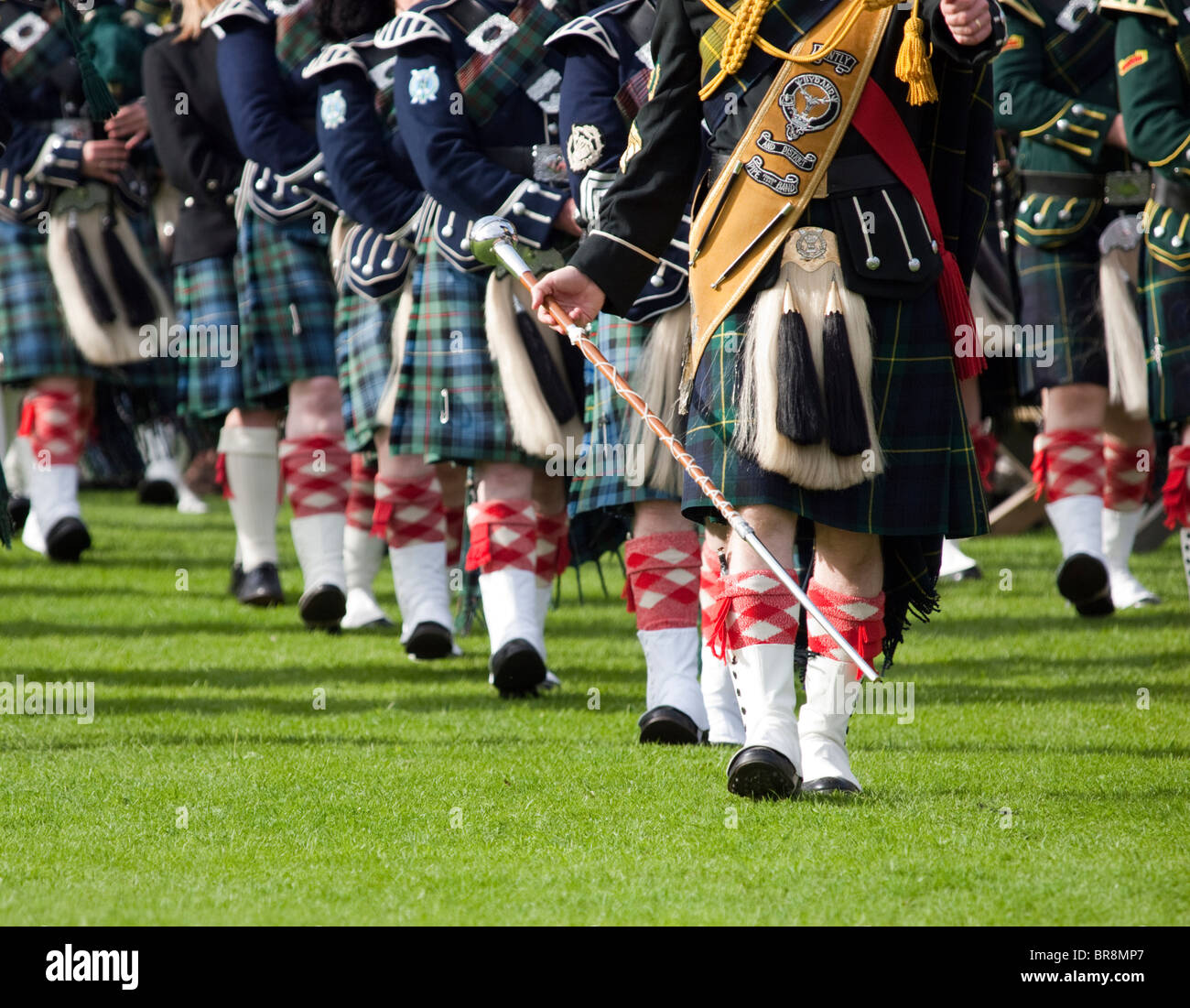 Drum Major führt ein Scottish Pipe Band Stockfoto