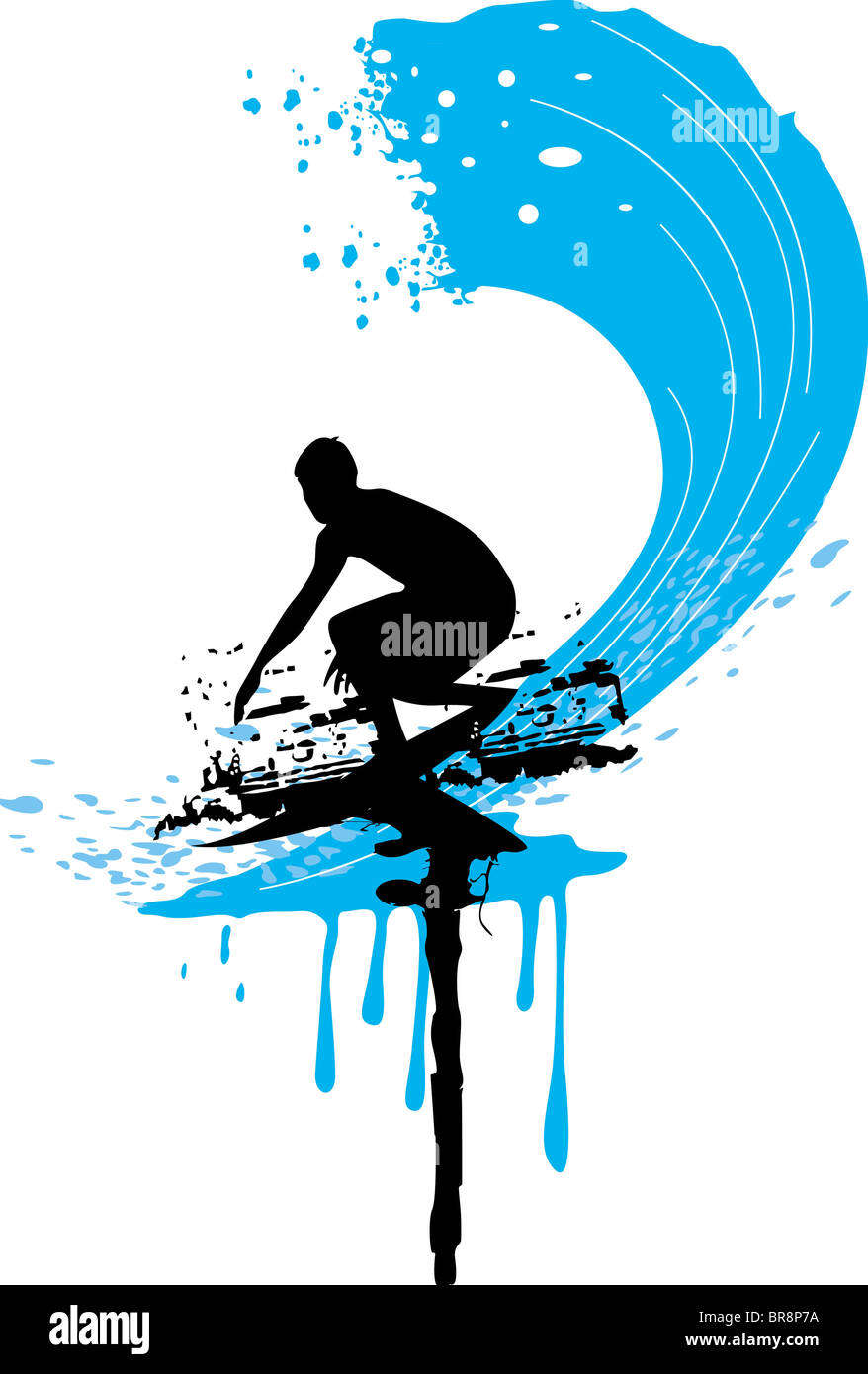Ein Mann, eine große blaue Welle surfen Stockfoto