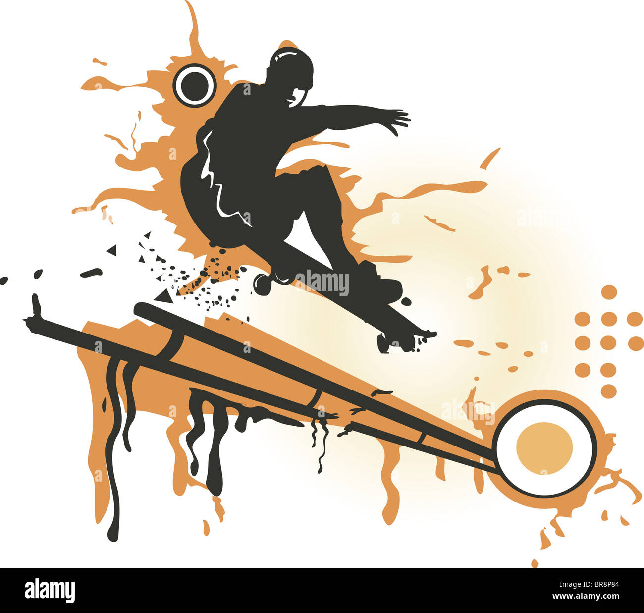 Ein Mann Skateboarden auf der Schiene Stockfoto