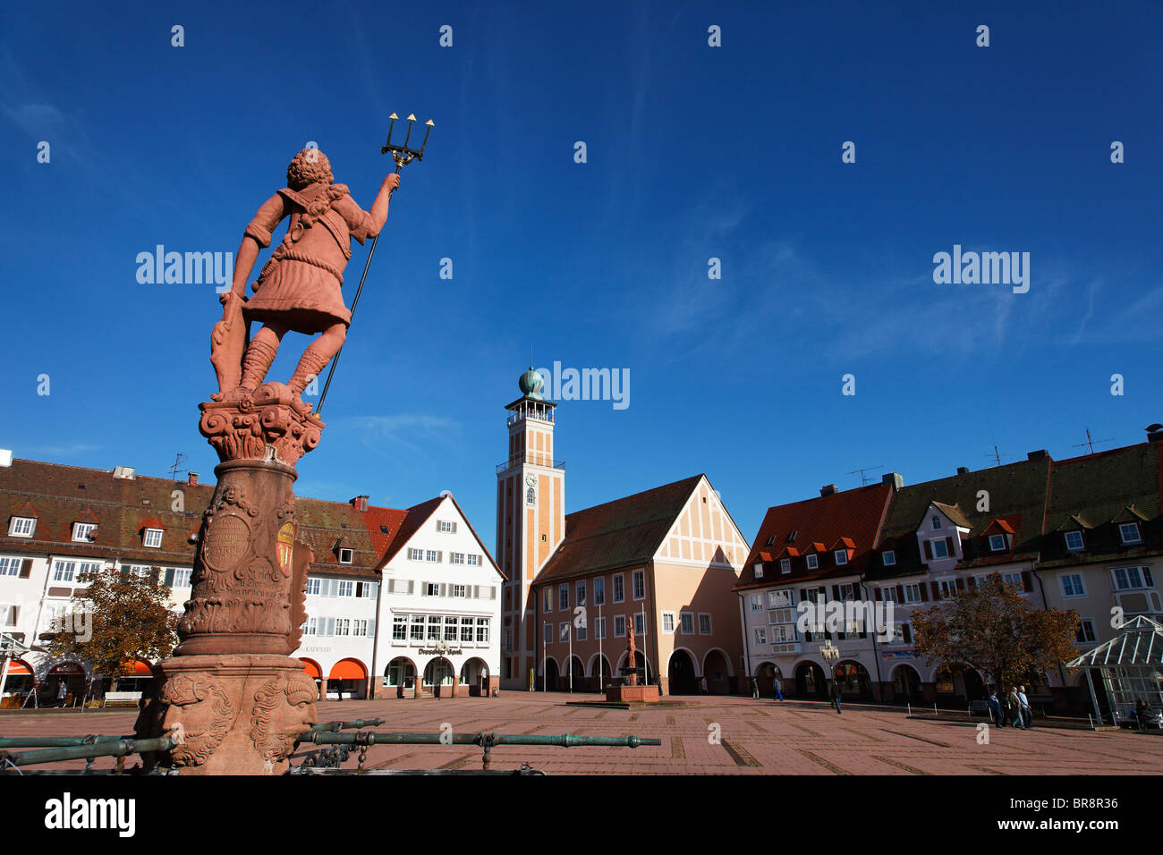 Marktplatz mit Rathaus und Neptun-Brunnen, Freudenstadt, Baden-Württemberg, Deutschland Stockfoto