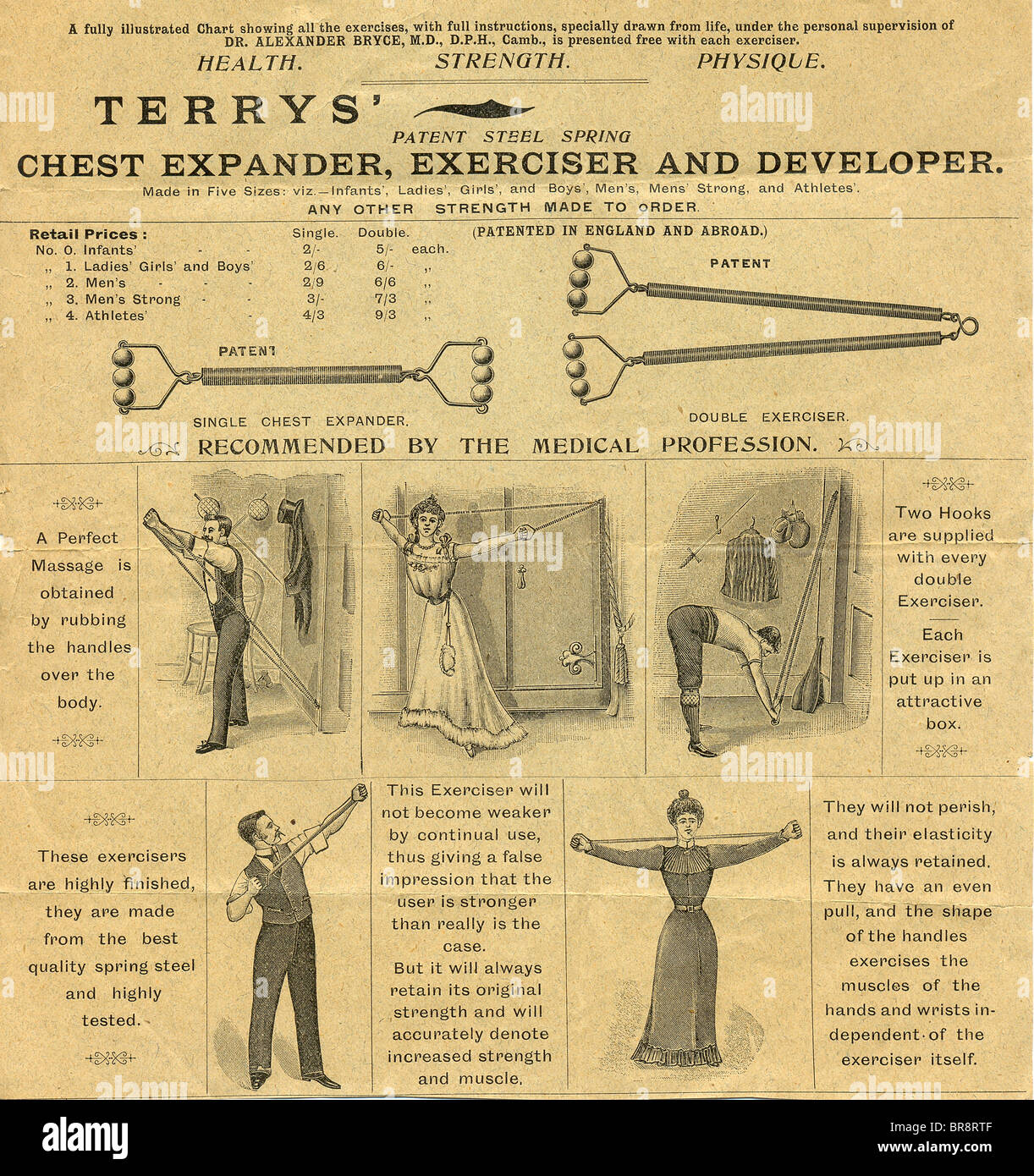 Werbebroschüre für Terrys' Chest Expander, Exerciser und Entwickler um 1885 Stockfoto