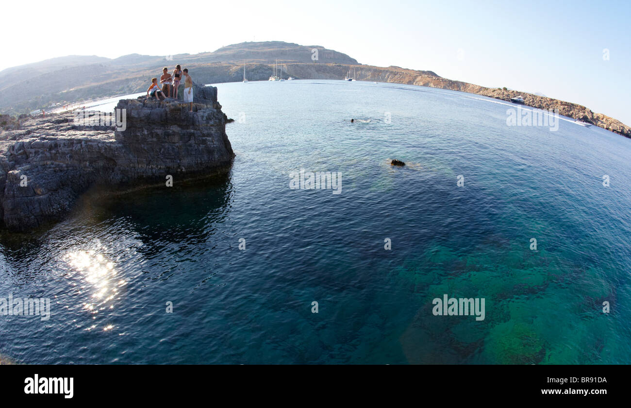 Ägäische Meer Lindos Rhodos griechische Inseln Griechenland Hellas Stockfoto