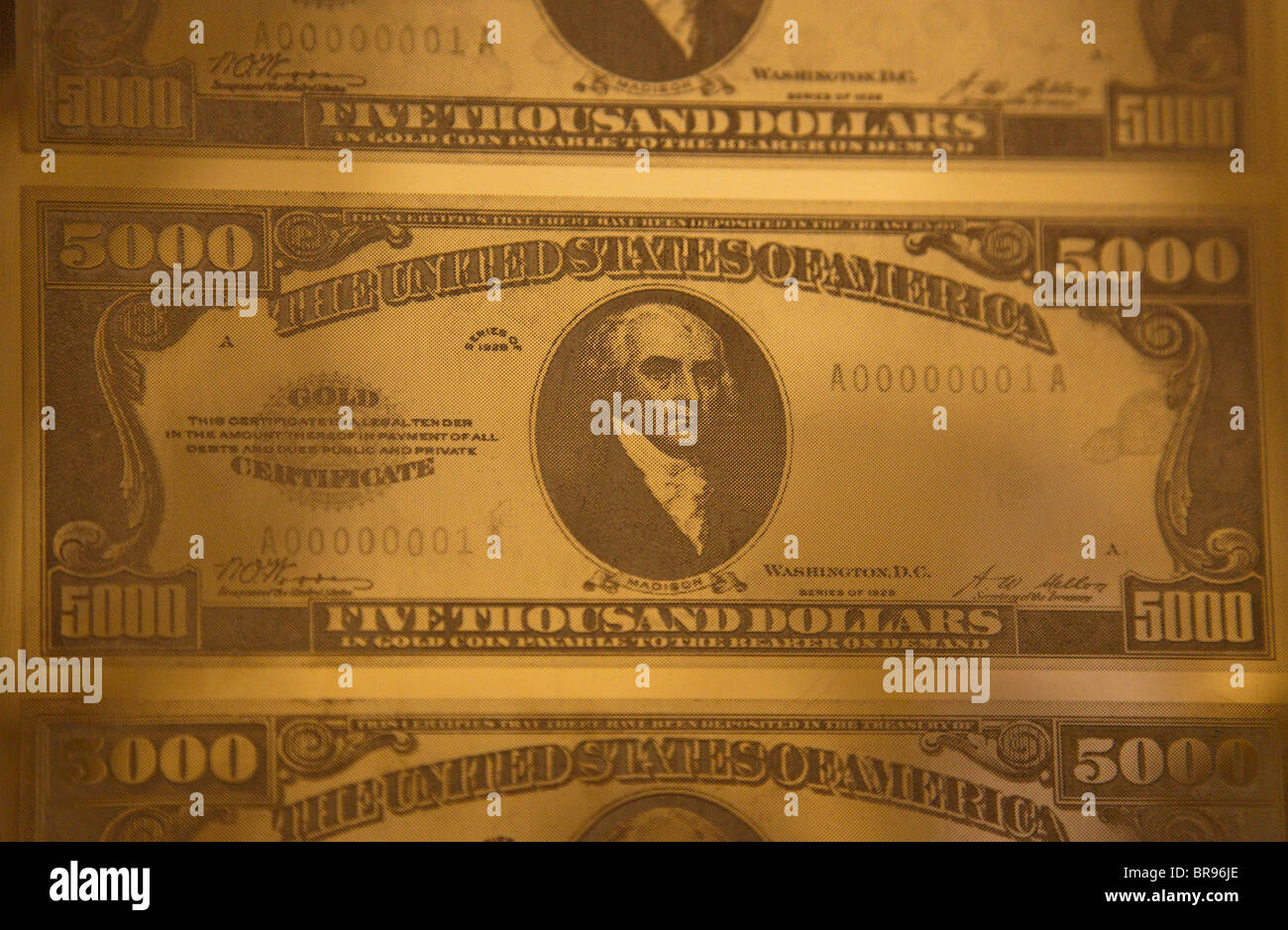5000 Dollar Banknote Museum of American Finance Stockfoto