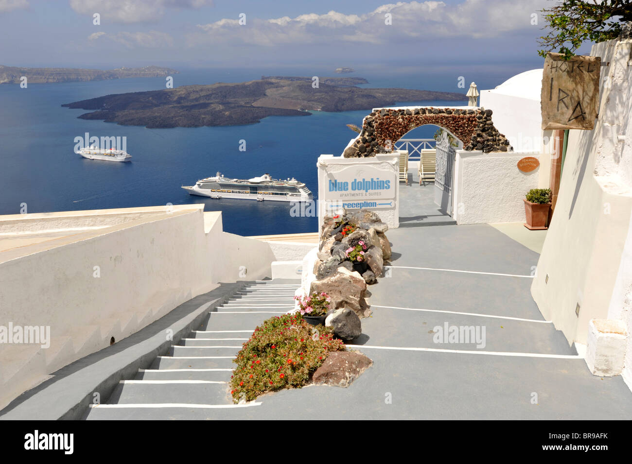 Blick über die Caldera, Santorini Kykladen Griechenland Stockfoto