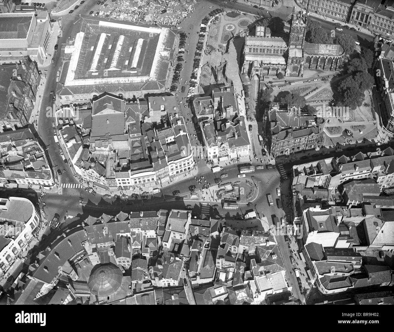 Luftaufnahme von Queens Square Wolverhampton in den 1950er Jahren Stockfoto