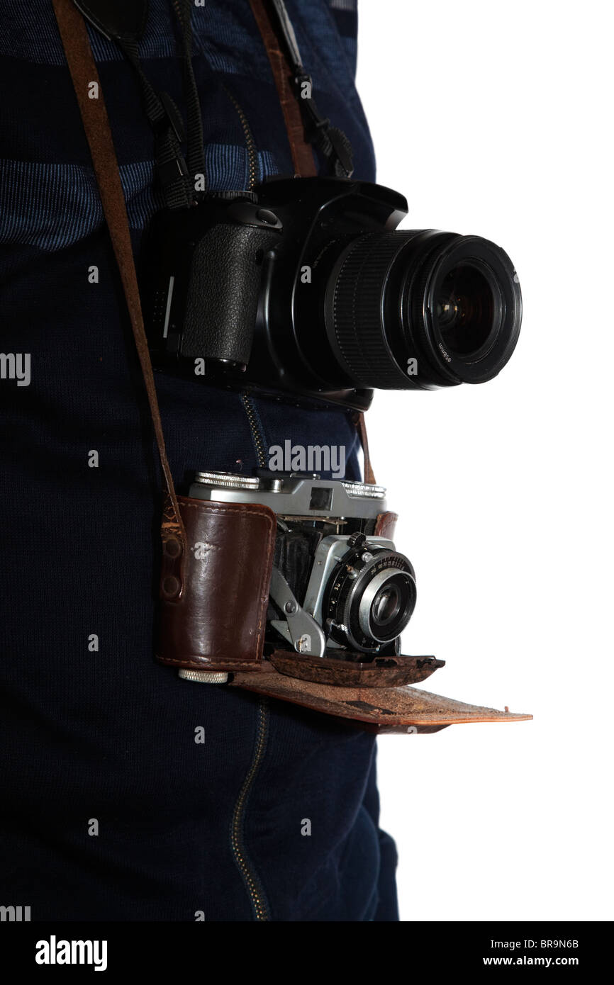 Nur für den Fall - zwei Kameras auf meinem Hals. Stockfoto