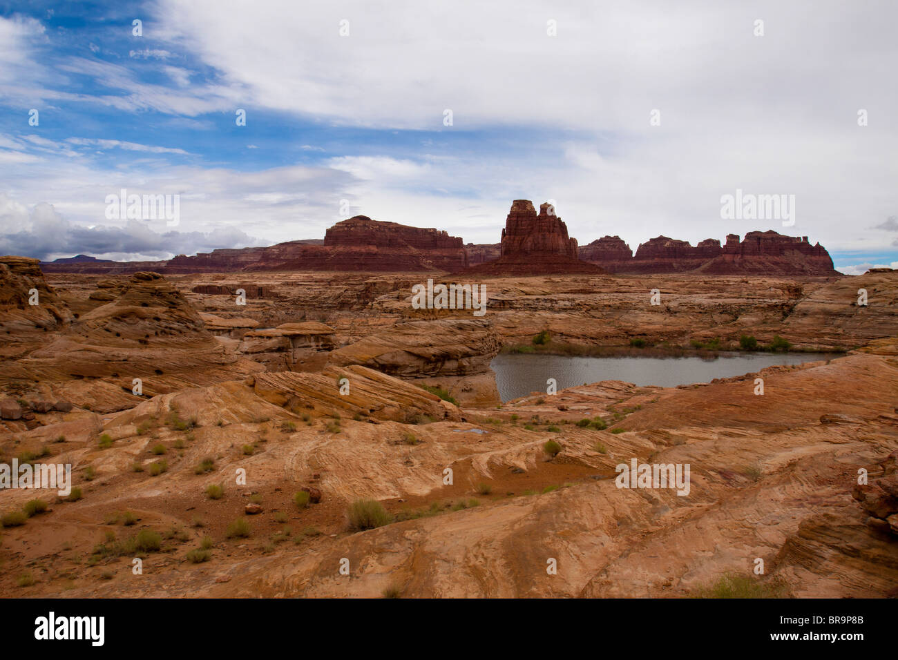 Dramatische wirbelnden orange Felsformationen und roten Buttes an der Spitze des Lake Powell im südlichen Utah, USA Stockfoto