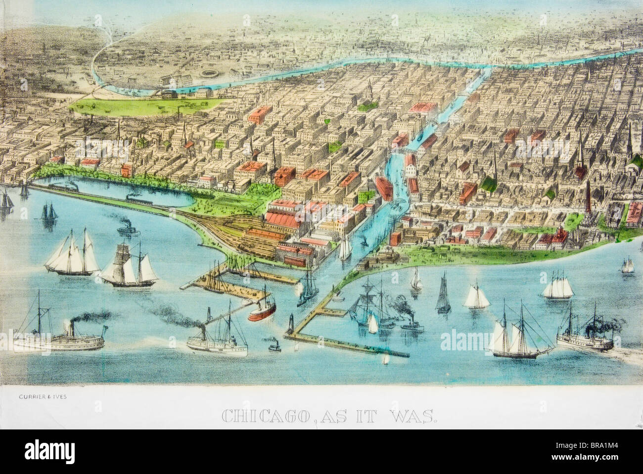 CURRIER & IVES ILLUSTRATION VON CHICAGO CA. 1871 Stockfoto