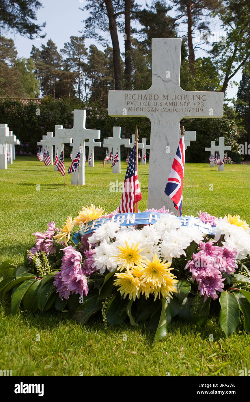 Vereinigten Staaten Veterans Day Einhaltung / Erinnerung 2009 In UK - Grab Marker von Pvt Jopling Stockfoto