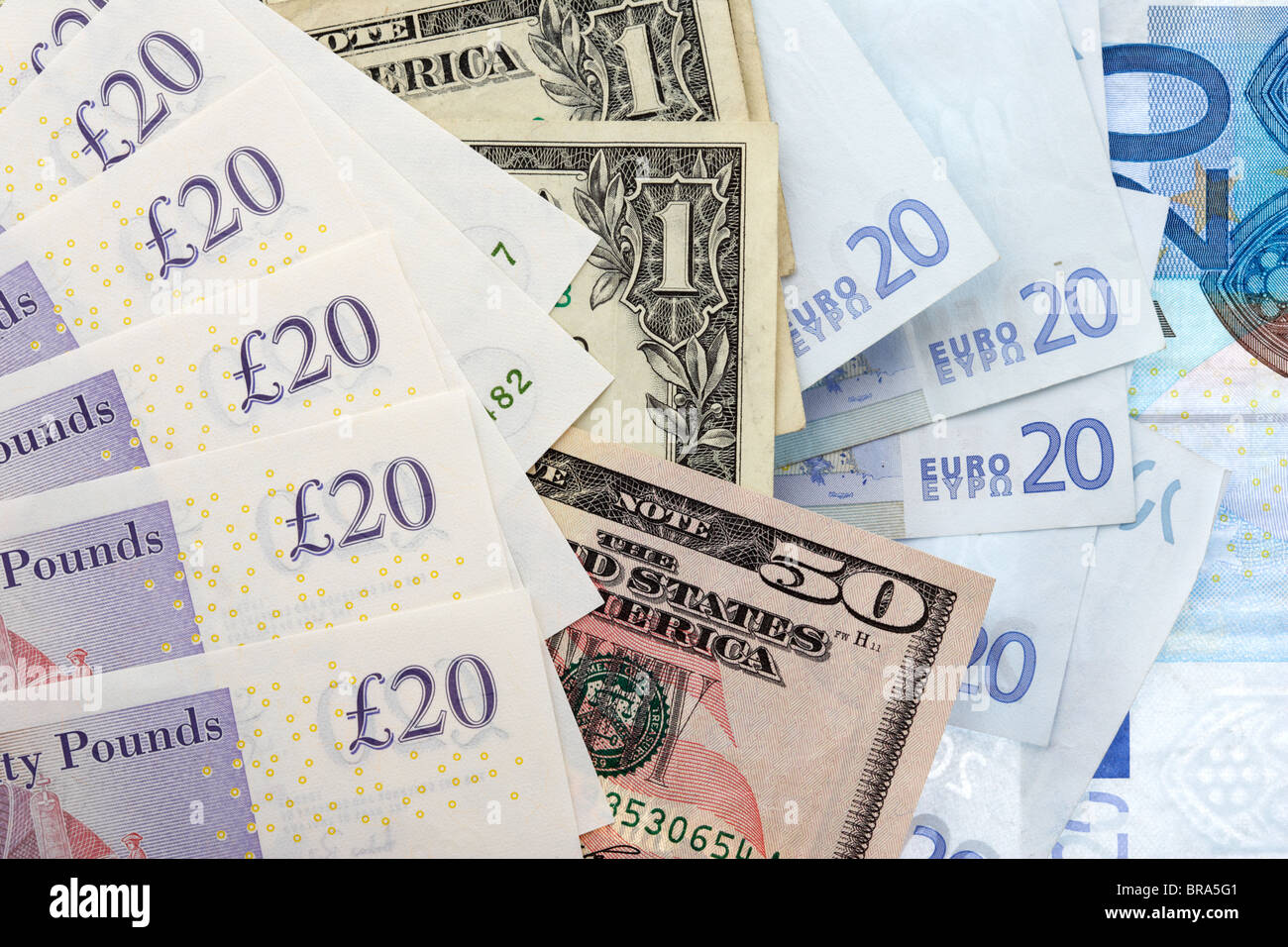 Eurodollar und britische Pfund-Banknoten gemischt Währung Stockfoto