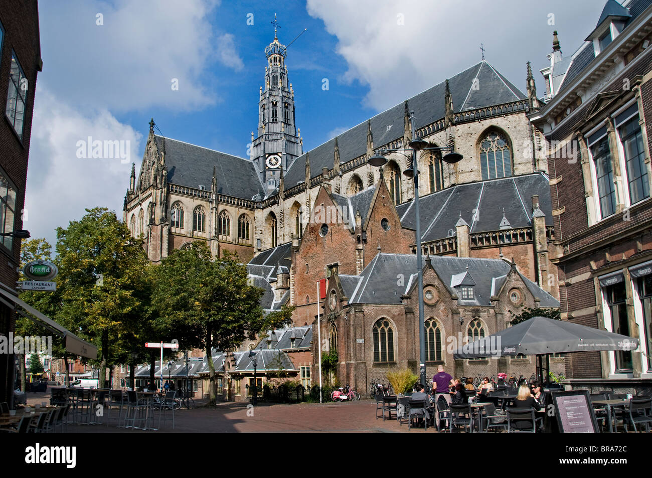 Haarlem Niederlande der Grote Kerk St Bavokerk Bar pub Stockfoto