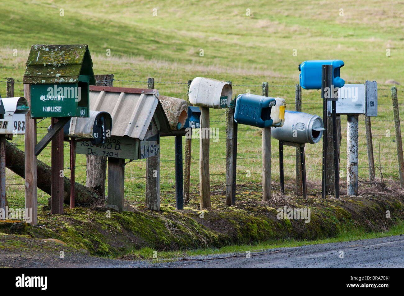 Land-Briefkästen in nördlichen Tasmanien Stockfoto