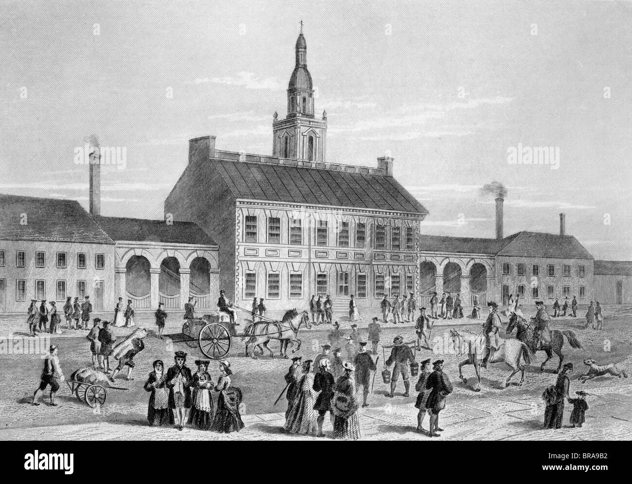 DER 1700ER GRAVUR DER INDEPENDENCE HALL IN PHILADELPHIA 1776 Stockfoto