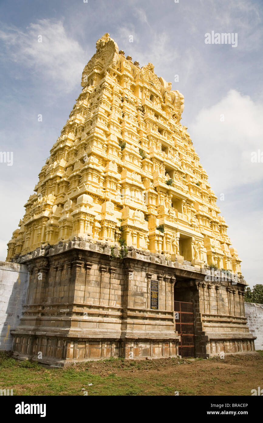 Ein Dravidinian Gopuram (Tempel Gateway) in der Ekambereshwara-Tempel in Kanchipuram, Tamil Nadu, Indien, Asien Stockfoto
