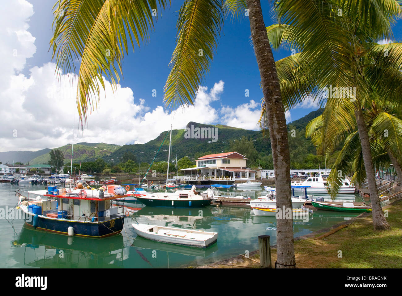 Das bunte Palmen gesäumten Hafen, Victoria, Insel Mahe, Seychellen, Indischer Ozean, Afrika Stockfoto
