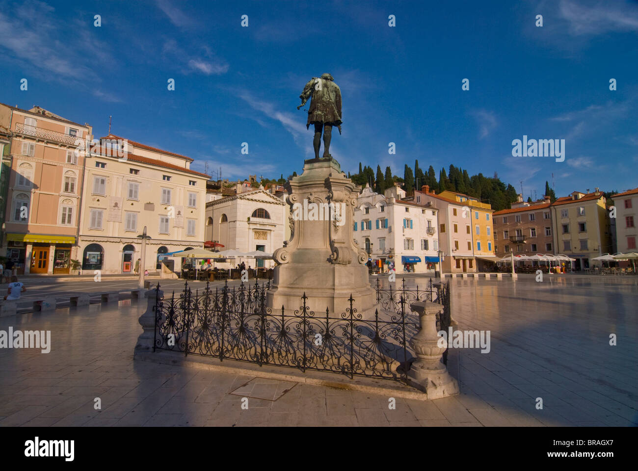 Tartini-Statue im Zentrum Platz von Piran, Slowenien, Europa Stockfoto