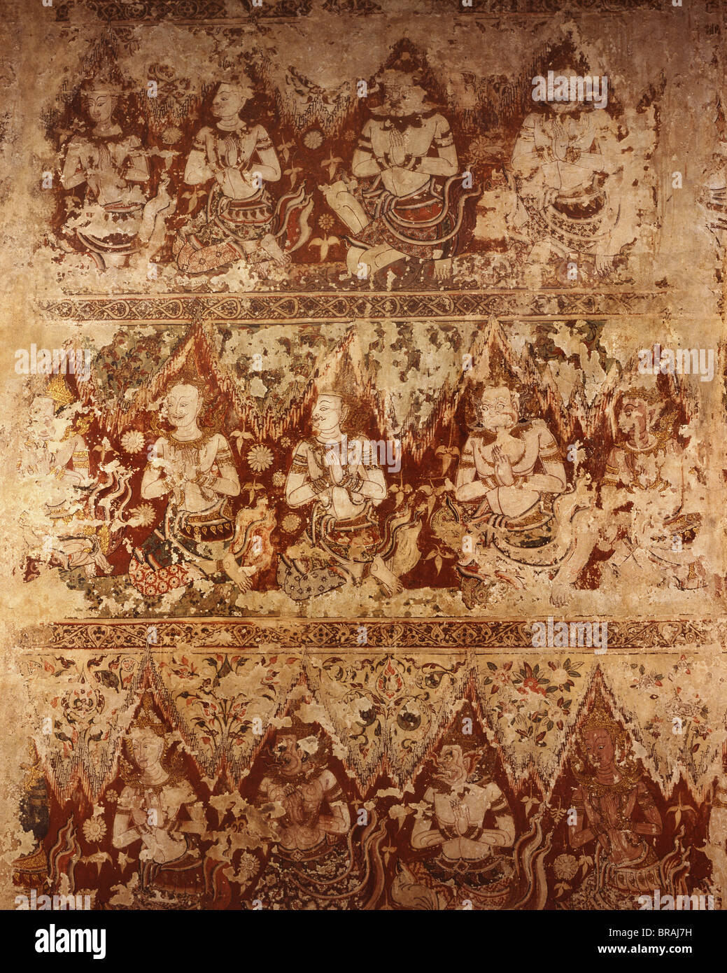 Wandmalereien aus der Ayutthaya-Periode im Wat Yai Suwannaram, Petchaburi, Thailand, Südostasien, Asien Stockfoto