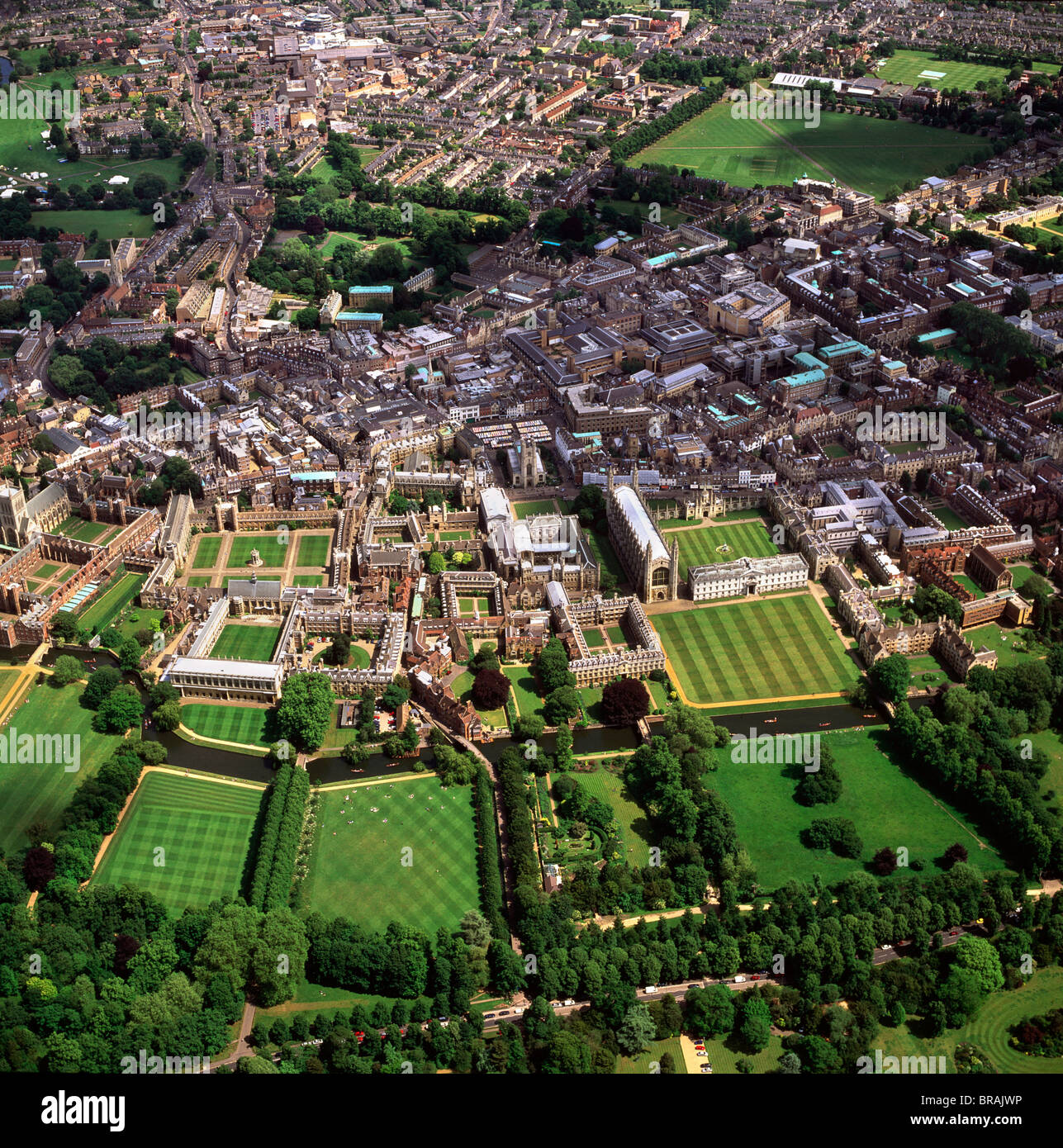 Luftaufnahme von Cambridge, einschließlich The Backs, Cambridge, UK Stockfoto