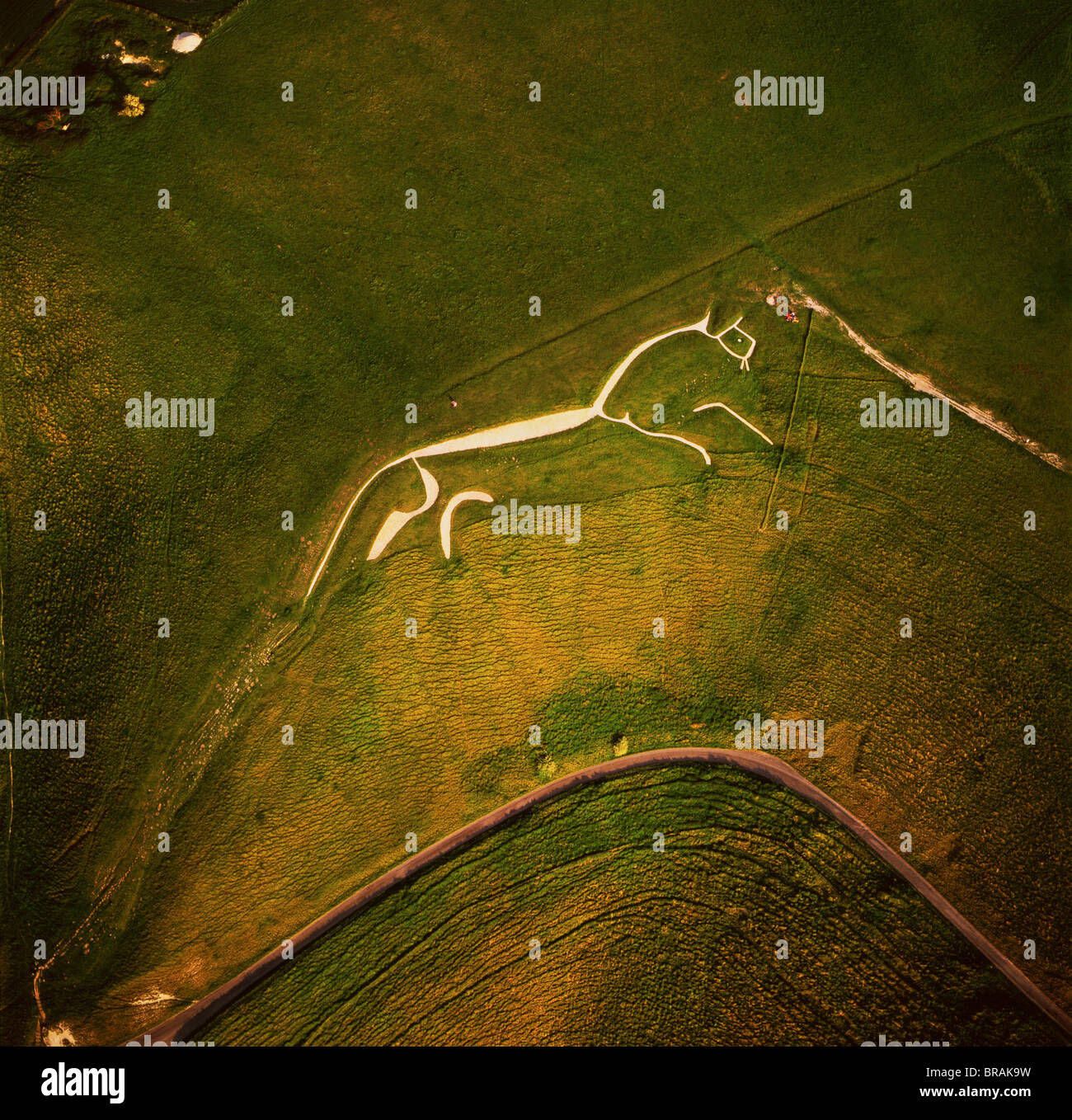 Luftaufnahme von Uffington White Horse, Berkshire Downs, Vale of White Horse, Oxfordshire, England, Vereinigtes Königreich, Europa Stockfoto