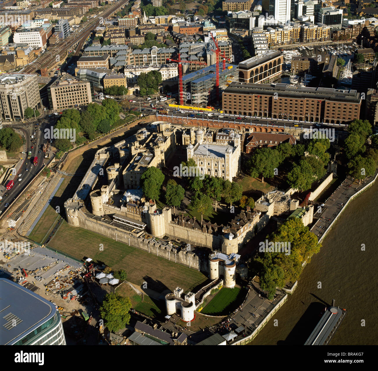 Luftaufnahme des Tower of London, UNESCO-Weltkulturerbe, London, England, Vereinigtes Königreich, Europa Stockfoto