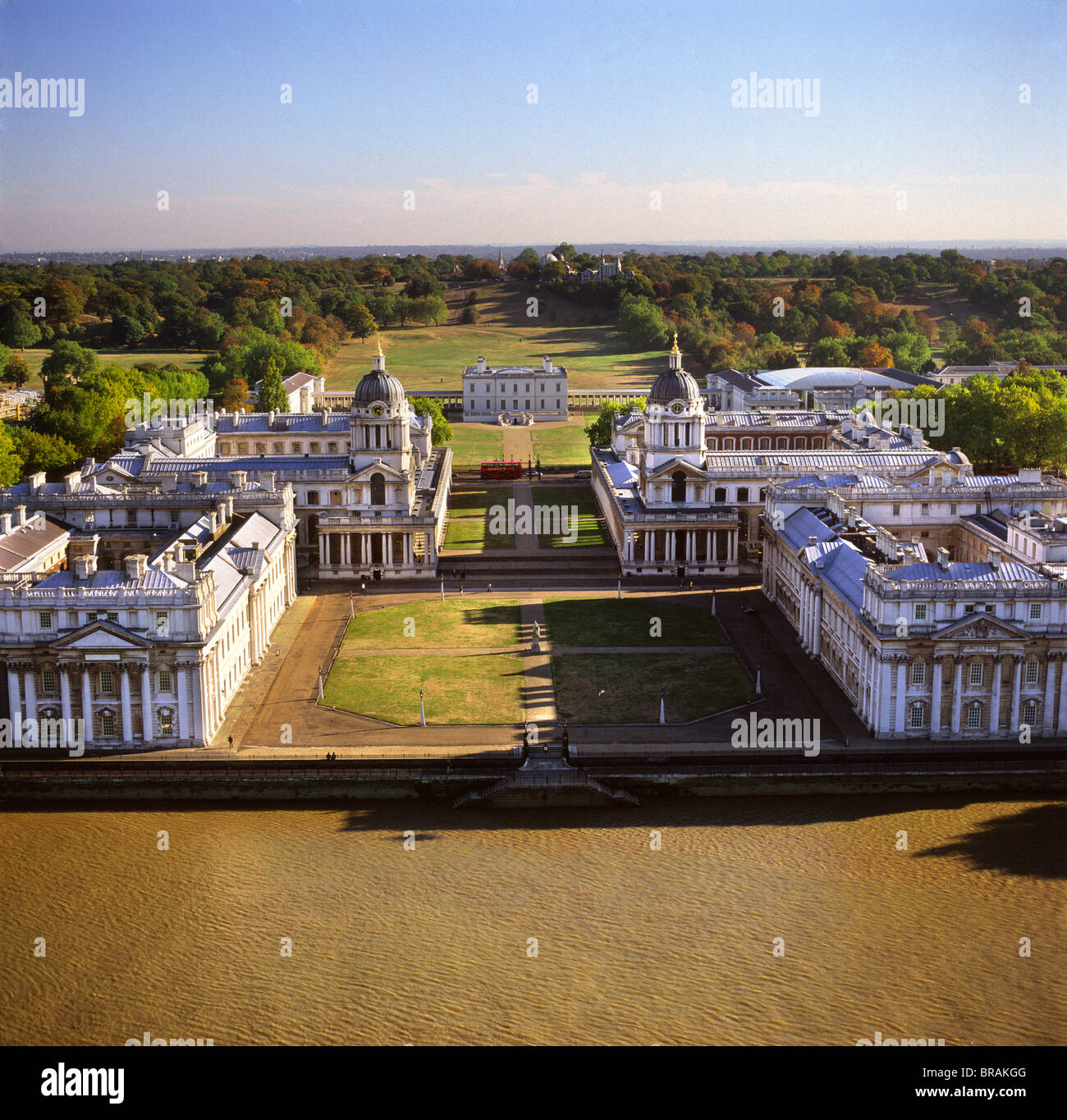 Luftaufnahme von der Royal Naval College und der Königin Haus, UNESCO, Greenwich, London, UK Stockfoto