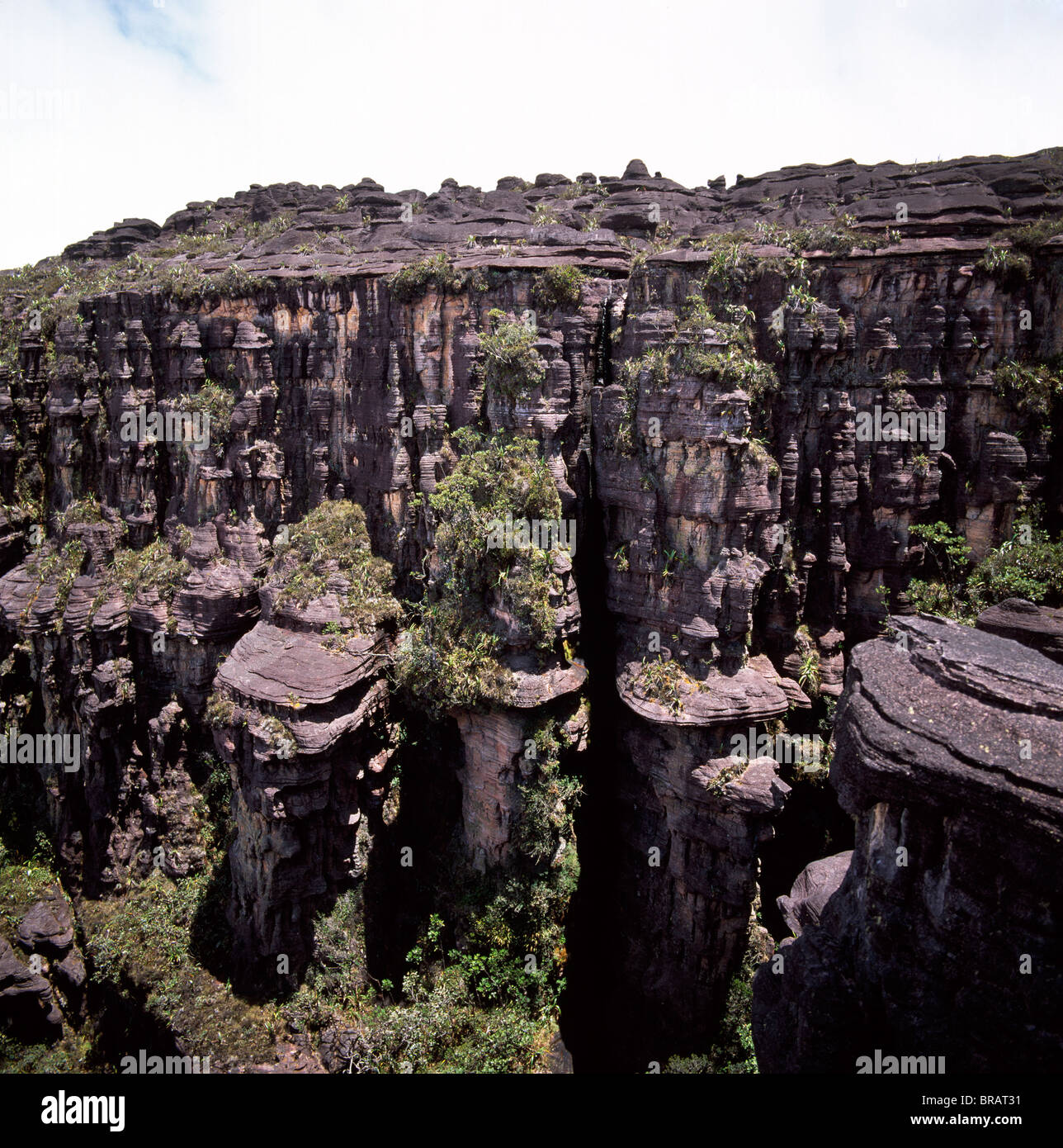 Erodierte sedimentären Sandstein in der Nähe der großen knacken, Gipfel des Mount Kukenaam (Kukenan) (Cuguenan), Estado Bolivar, Venezuela Stockfoto