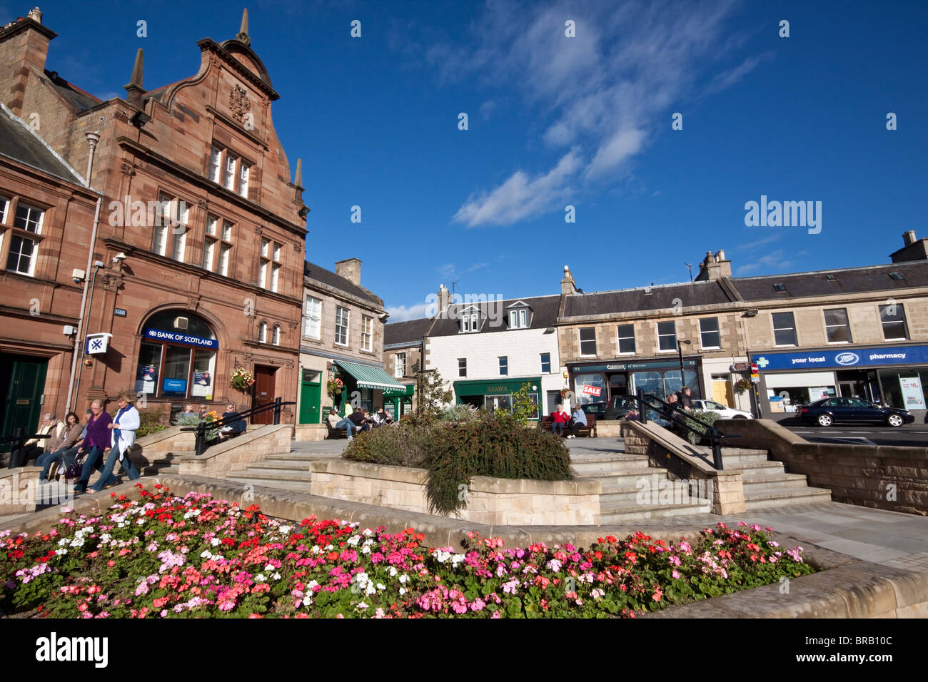 Melrose-Marktplatz grenzt an Schottland Stockfoto