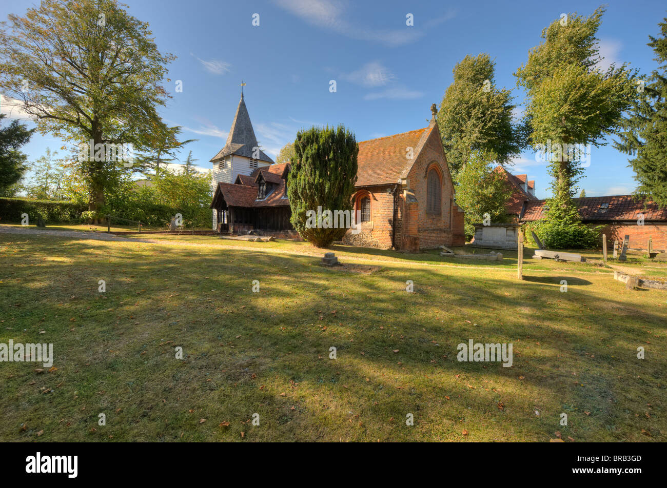 Greenstead Kirche, im Ongar, Essex, England. Dies ist die älteste erhaltene Holzkirche. Einige tragende Hölzer stammen aus 12. Jahrhundert Stockfoto