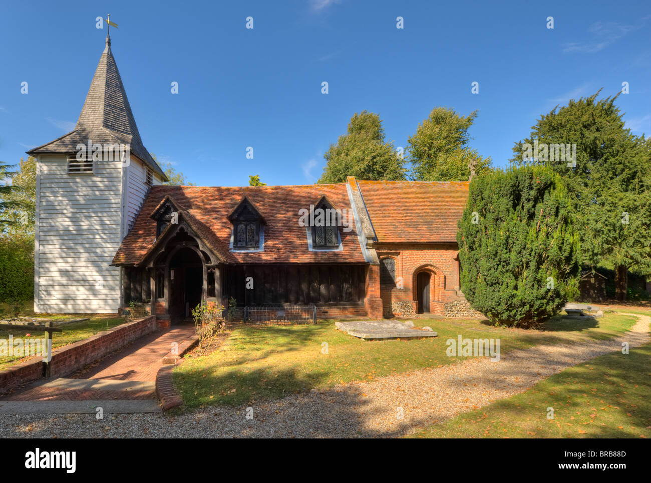 Greenstead Kirche, im Ongar, Essex, England. Dies ist die älteste erhaltene Holzkirche. Einige tragende Hölzer stammen aus 12. Jahrhundert Stockfoto