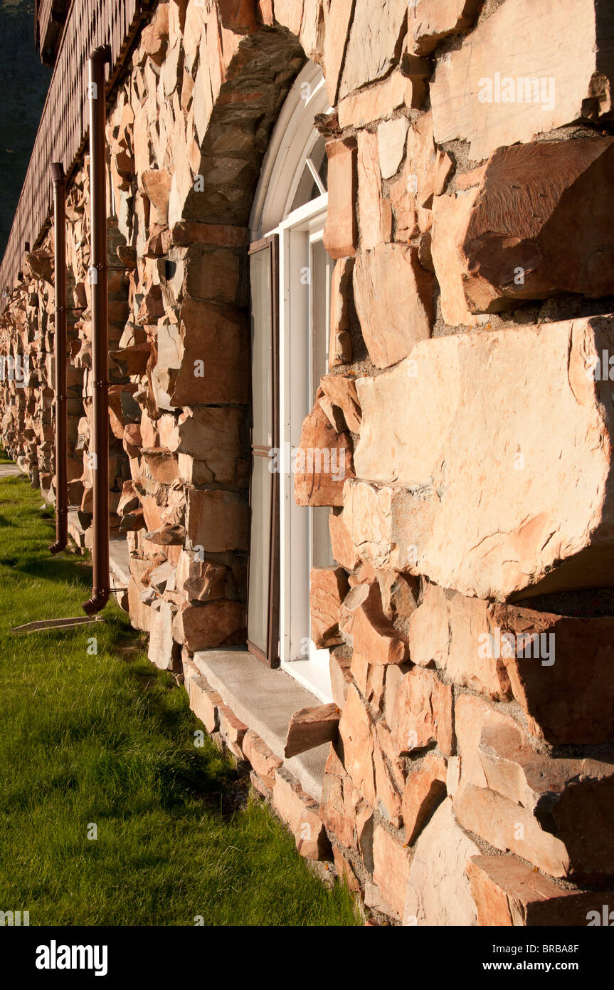 Steinarbeiten, viele Gletscher Hotel Glacier National Park, Montana. Stockfoto