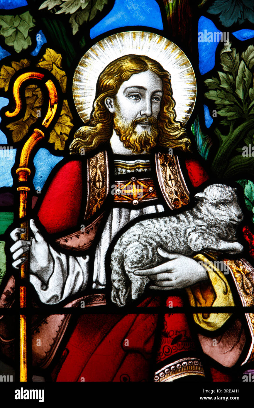 Jesus der gute Hirte Glasmalerei 19. Jahrhundert in St. John's Anglican Church, Sydney, New South Wales, Australien Stockfoto