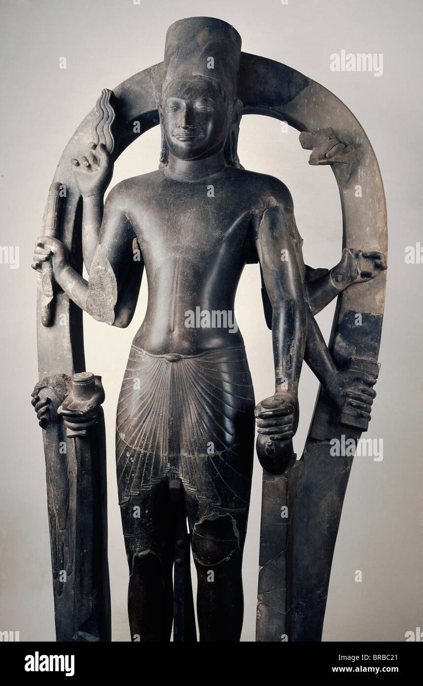 Vishnu von Phnom Da, Khmer-Kunst aus dem 7. und 8. Jahrhundert, nationales Museum von Phnom Penh, Kambodscha, Indochina Stockfoto