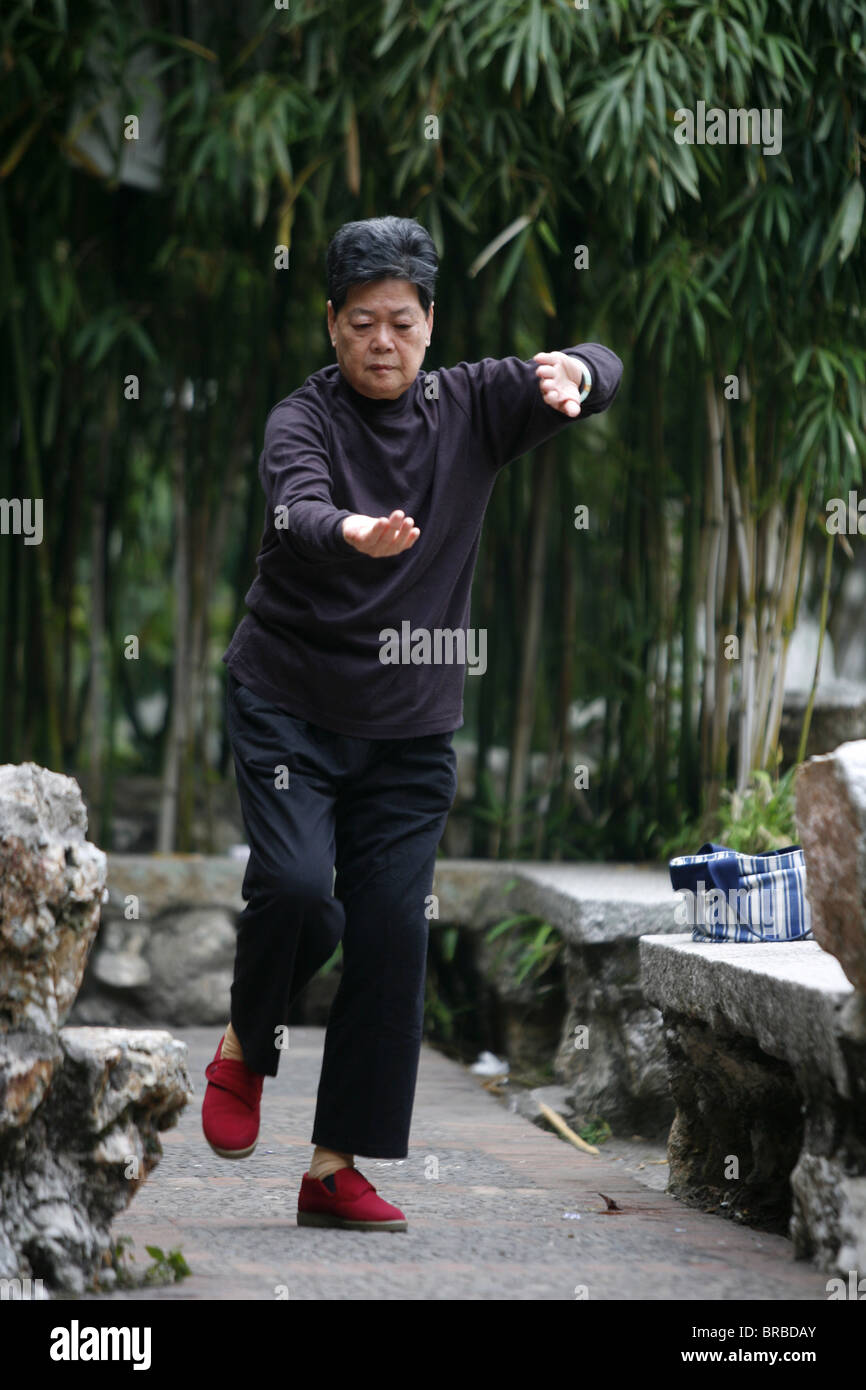 Tai Chi Chuan in Lou Lim Leoc Garten, Macao, China Stockfoto