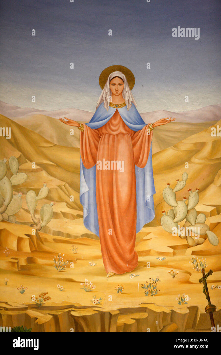 Gemälde der Jungfrau Maria im Heiligen Land in der Kirche der Heimsuchung in Ein Kerem, Israel Stockfoto
