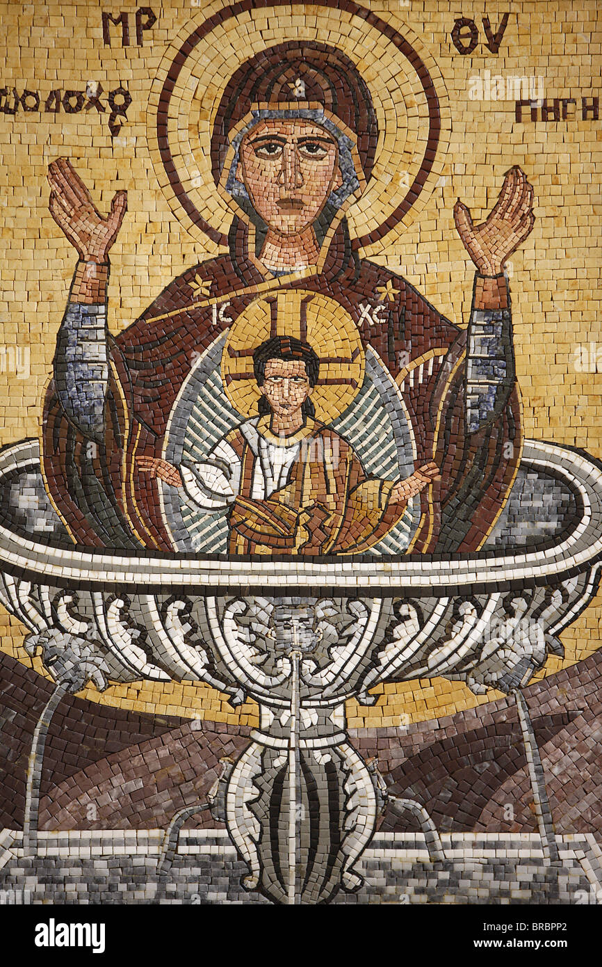 Griechisch-orthodoxe Ikone Darstellung Maria als Quelle des Lebens, St.-Georgs orthodoxe Kirche, Madaba, Jordanien Stockfoto