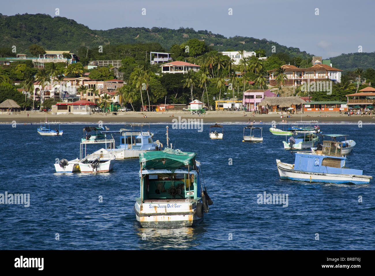 Boote in San Juan Del Sur Hafen, Abteilung von Rivas, Nicaragua, Mittelamerika Stockfoto