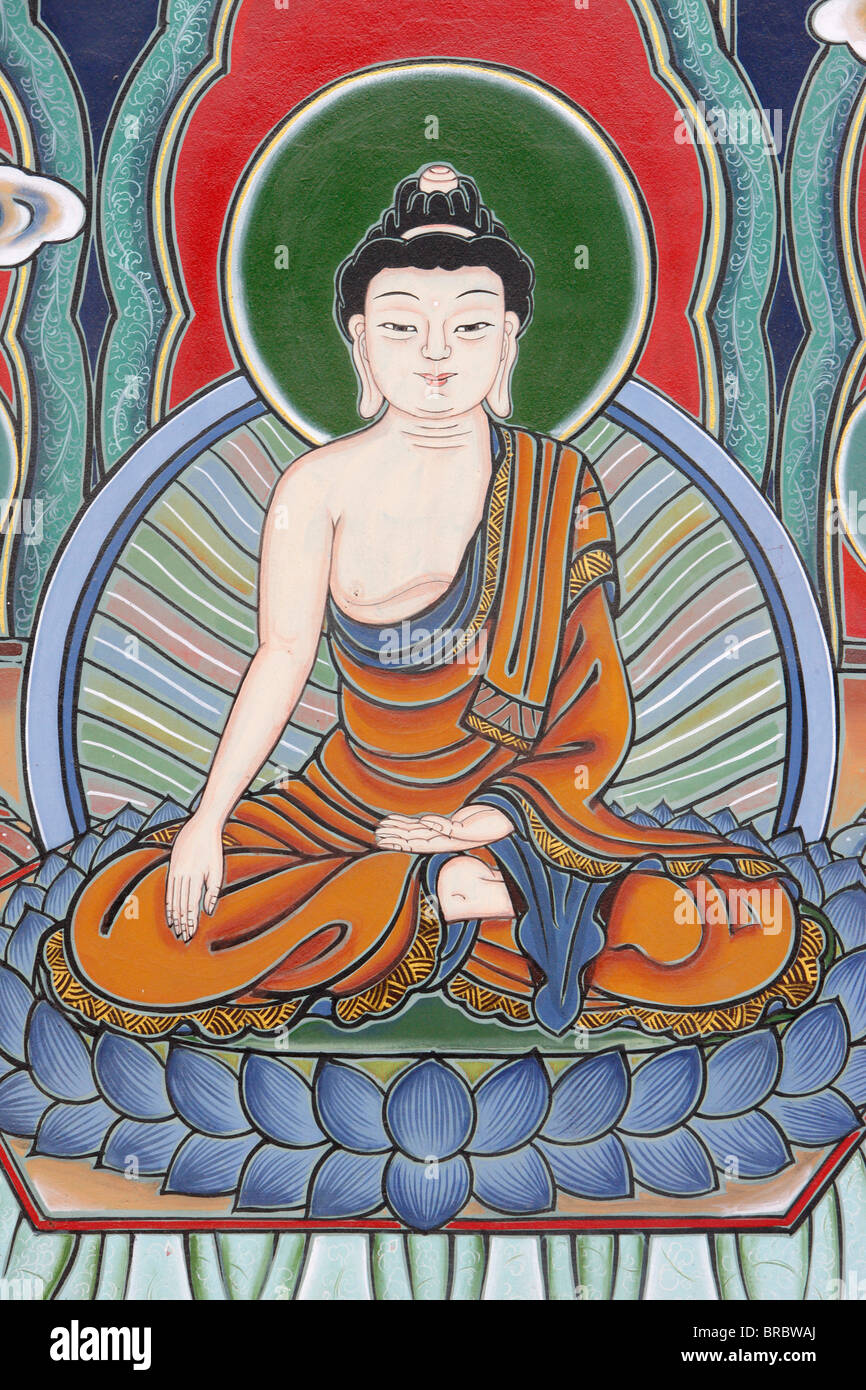 Meditationshaltung dargestellt im Leben des Buddha, Seoul, Südkorea Stockfoto