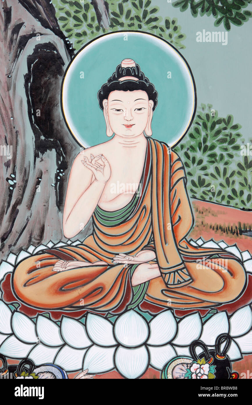 Buddhas Lehre dargestellt in das Leben des Buddha, Seoul, Südkorea Stockfoto