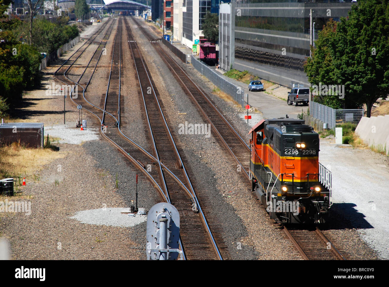 Burlington Northern Santa Fe BNSF Lokomotive in der Innenstadt von Seattle WA USA Stockfoto