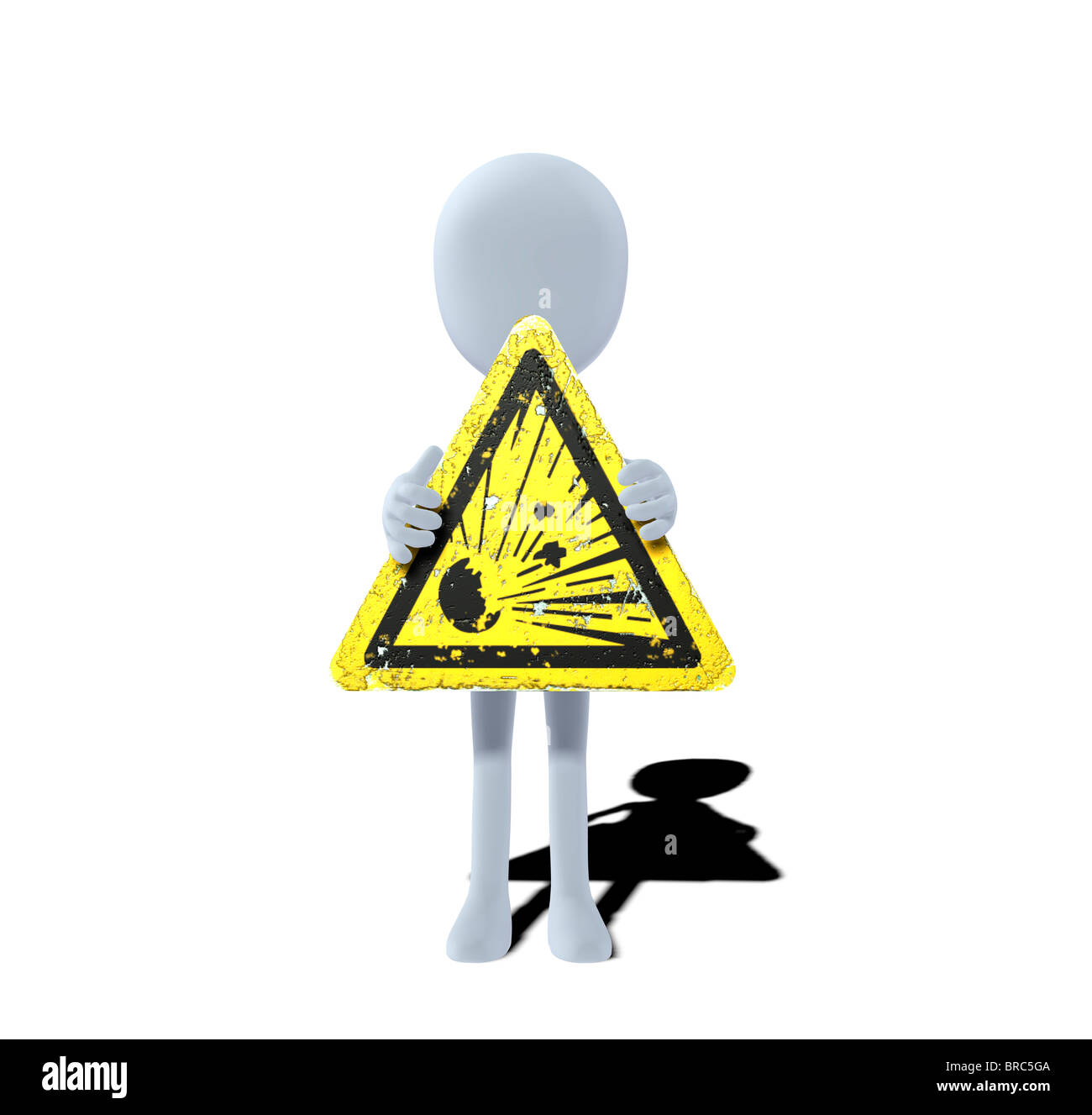 Konzept-Figur mit Warnung Zeichen explosionsgefährliche Stoffe Stockfoto
