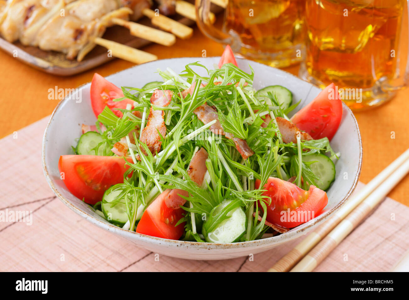 Mizuna Salat Stockfoto