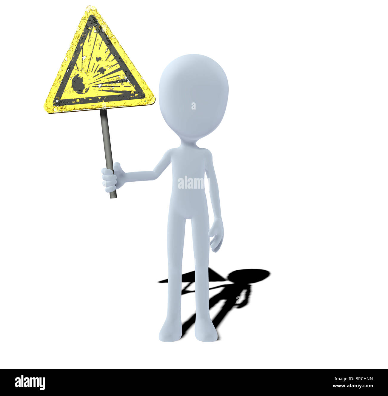 Konzept-Figur mit Warnung Zeichen explosionsgefährliche Stoffe Stockfoto