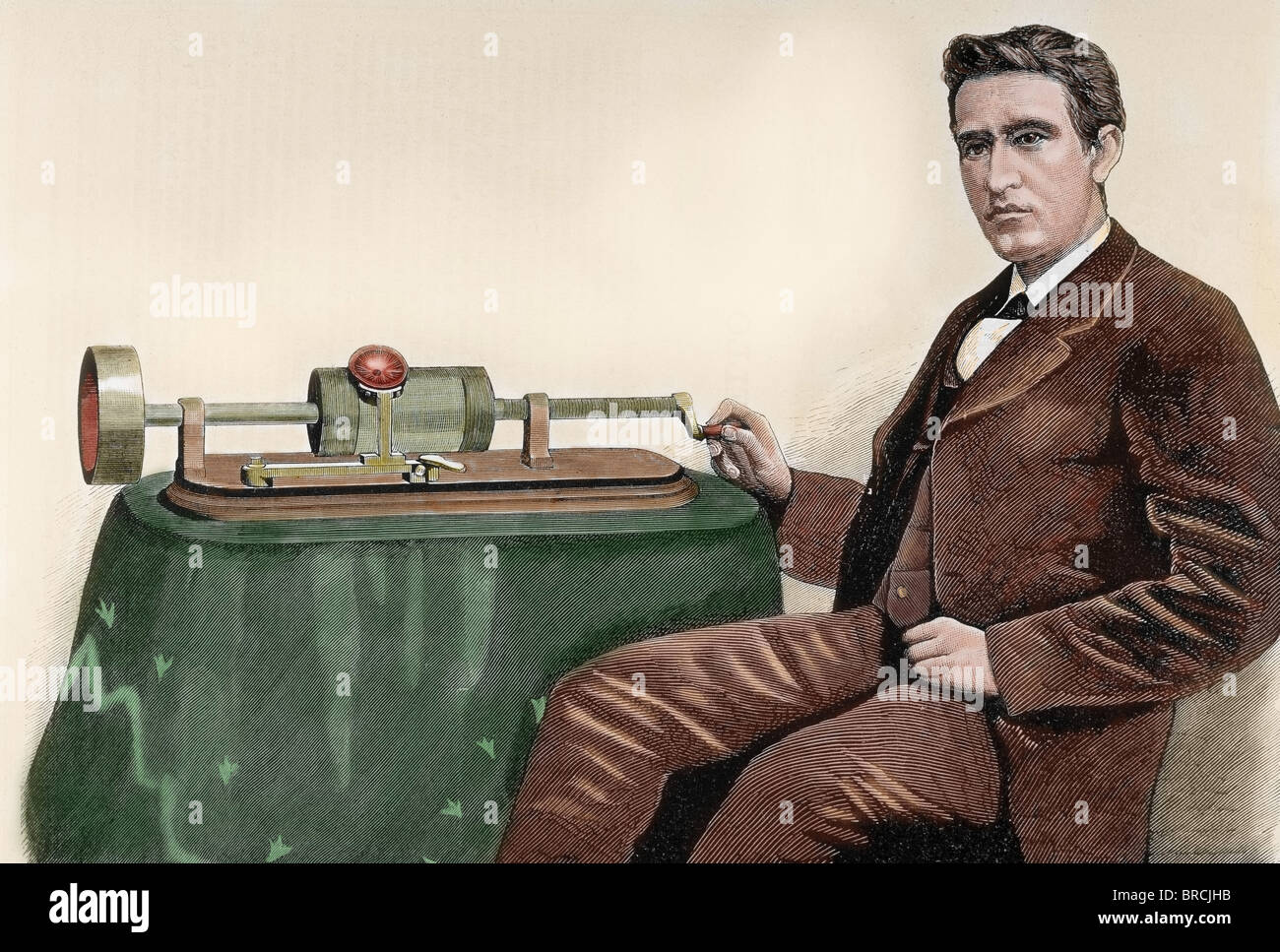 Edison, Thomas Alva (1847-1931). Us-Amerikanischer Erfinder. 19. Jahrhundert  Farbigen Gravur Stockfotografie - Alamy