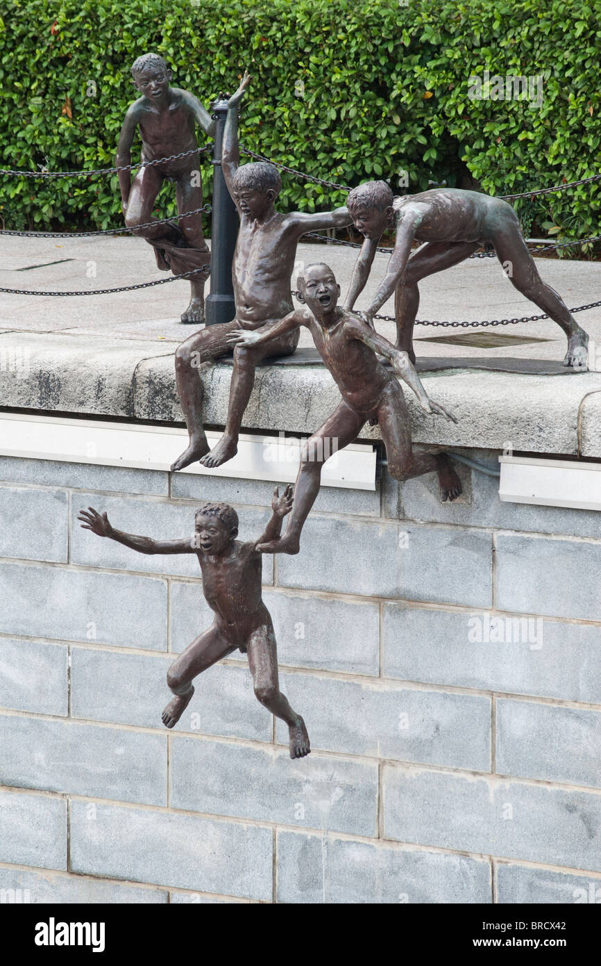 Singapur Straße Skulptur am Boat Quay Stockfoto